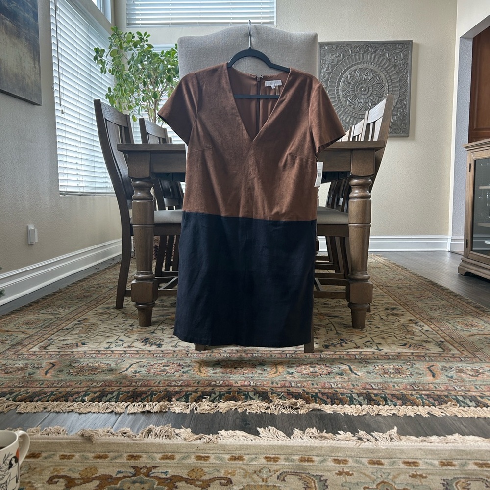 1. State Brown and Black Mini Dress. Faux suede. Machine-wash.